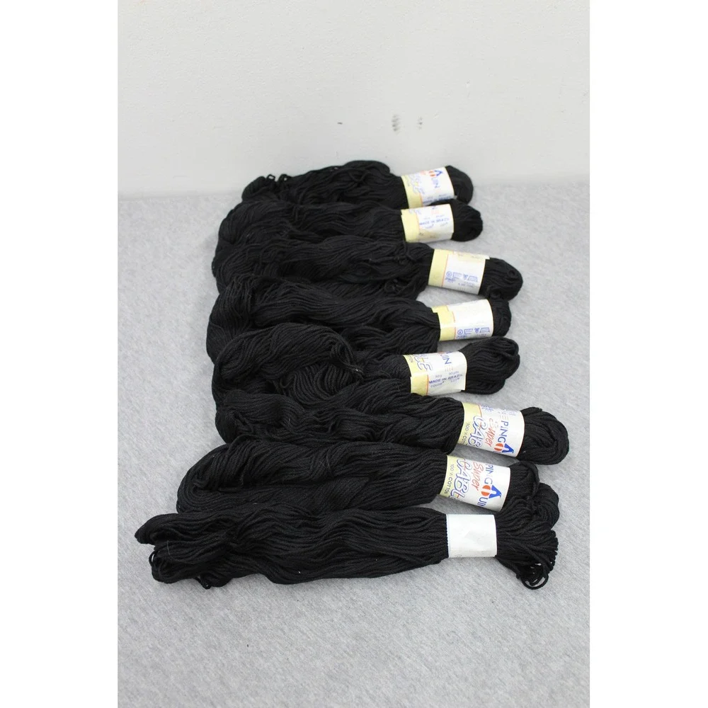 Pingouin Yarn 50g Black Super Cable 100% Cotton Crochet Knit Lot of 7